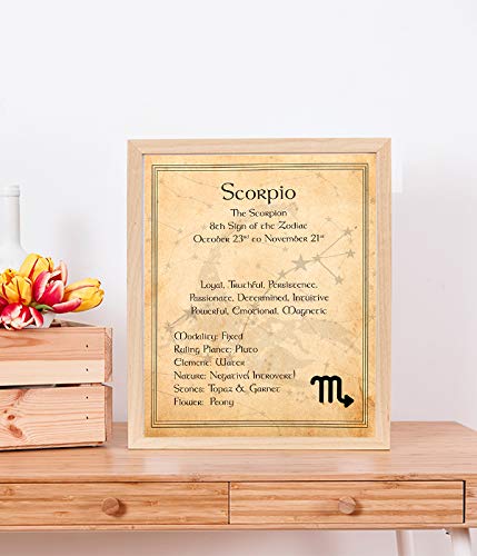 Scorpio-The Scorpion Zodiac Sign Wall Art. 8 x 10" Print Wall Print-Ready to Frame. Constellation Design-Astrology Decor for Home-Office-Bedroom. Horoscope's Adjectives-Primary Elements. Great Gift!