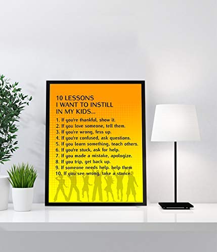 10 Lessons To Instill In Your Kids- Positive Quotes Wall Art Sign-8 x 10" Print Wall Decor-Ready to Frame. Modern Typographic Sign Print for Home-School Decor. Great Life Lessons-Good Manners!