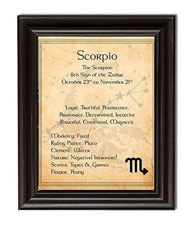 Scorpio-The Scorpion Zodiac Sign Wall Art. 8 x 10" Print Wall Print-Ready to Frame. Constellation Design-Astrology Decor for Home-Office-Bedroom. Horoscope's Adjectives-Primary Elements. Great Gift!