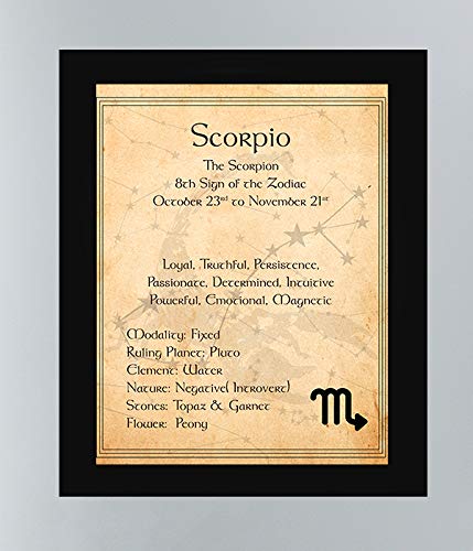 Scorpio-The Scorpion Zodiac Sign Wall Art. 8 x 10" Print Wall Print-Ready to Frame. Constellation Design-Astrology Decor for Home-Office-Bedroom. Horoscope's Adjectives-Primary Elements. Great Gift!