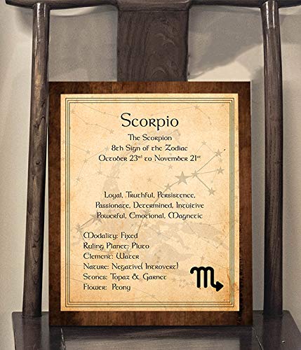 Scorpio-The Scorpion Zodiac Sign Wall Art. 8 x 10" Print Wall Print-Ready to Frame. Constellation Design-Astrology Decor for Home-Office-Bedroom. Horoscope's Adjectives-Primary Elements. Great Gift!