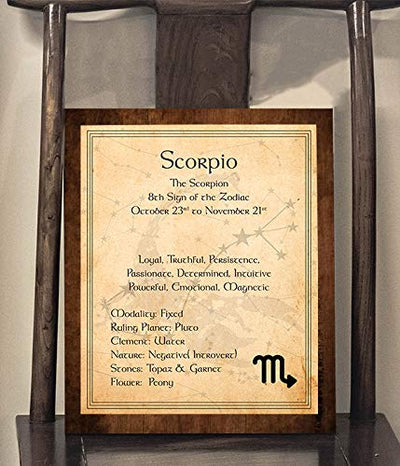 Scorpio-The Scorpion Zodiac Sign Wall Art. 8 x 10" Print Wall Print-Ready to Frame. Constellation Design-Astrology Decor for Home-Office-Bedroom. Horoscope's Adjectives-Primary Elements. Great Gift!