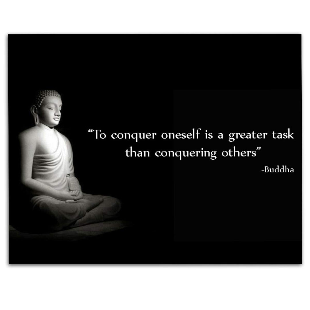 Buddha Quotes Art Print -"To Conquer Oneself is a Greater Task." 10 x 8" Wall Art Print- Ready to Frame. Modern Home D?cor, Studio &amp; Office D?cor. Perfect Gift for Buddhism, Zen &amp; Inspiration.