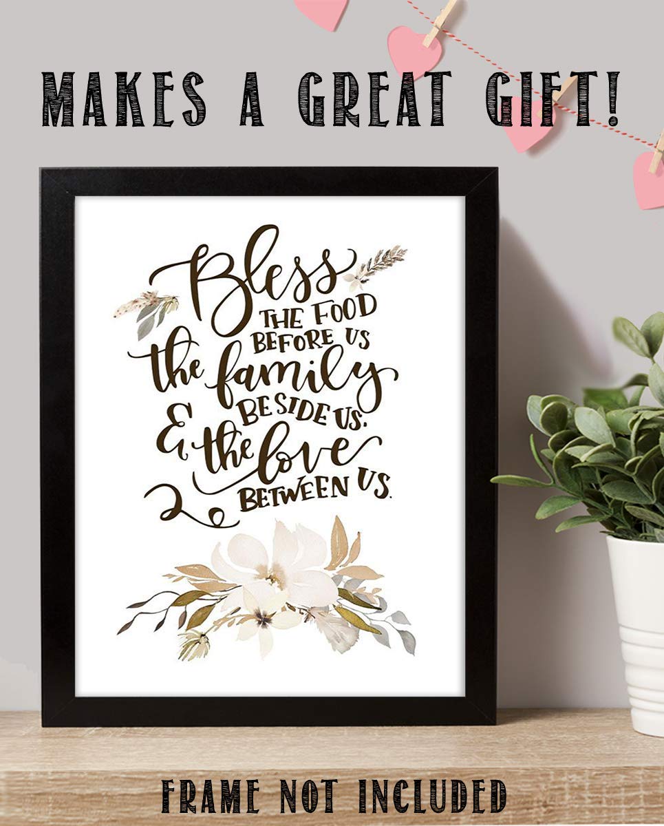 Bless This Food, Family-Love Us- Meal Prayer w/Floral Wall Art Print-8 x 10"- Ready to Frame. Modern, Elegant Home D?cor-Kitchen-Dining D?cor- Christian Gifts &amp; Decor- Perfect Housewarming Gift.