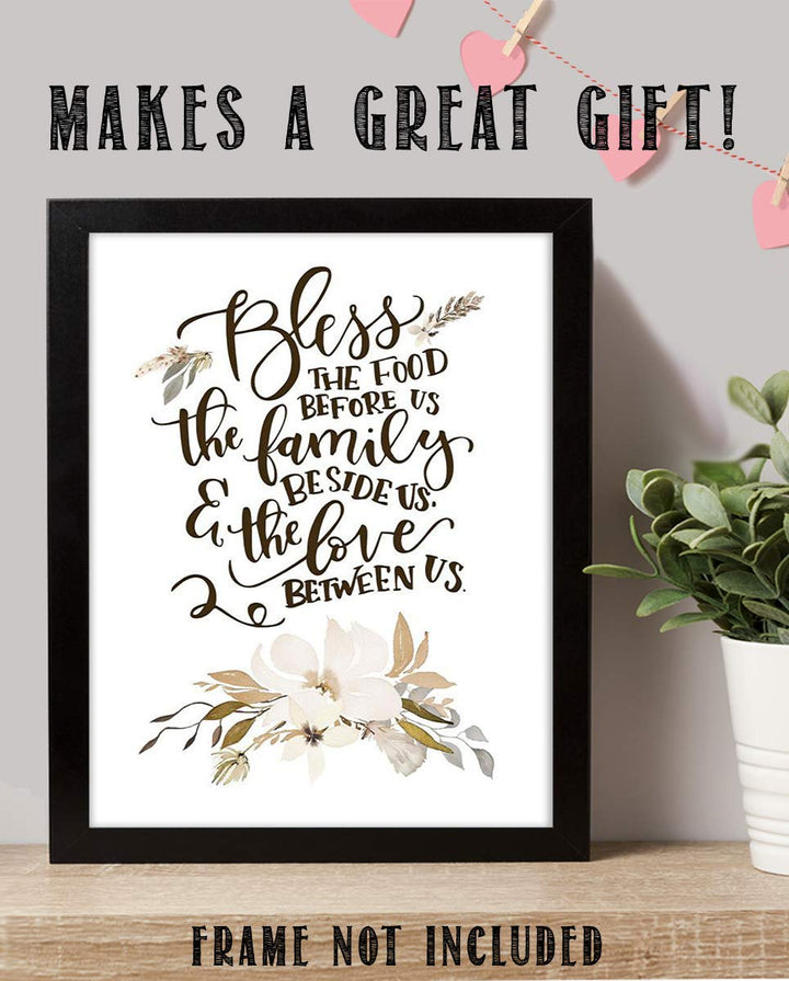 Bless This Food, Family-Love Us- Meal Prayer w/Floral Wall Art Print-8 x 10"- Ready to Frame. Modern, Elegant Home D?cor-Kitchen-Dining D?cor- Christian Gifts &amp; Decor- Perfect Housewarming Gift.