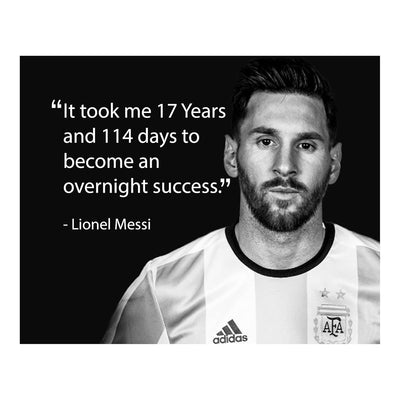 "Messi's Path to Success - 17 Years" - Inspirational Soccer Quote Wall Art Print - Motivational Wall Decor for Bedroom, Home, Office and Classroom