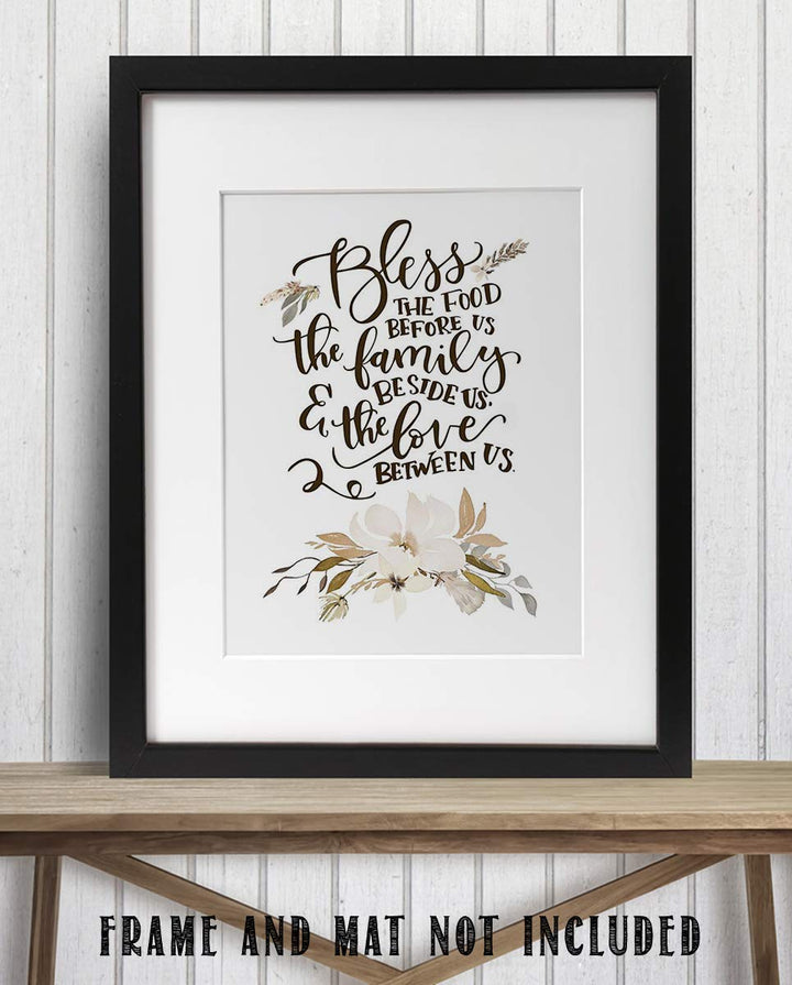 Bless This Food, Family-Love Us- Meal Prayer w/Floral Wall Art Print-8 x 10"- Ready to Frame. Modern, Elegant Home D?cor-Kitchen-Dining D?cor- Christian Gifts &amp; Decor- Perfect Housewarming Gift.