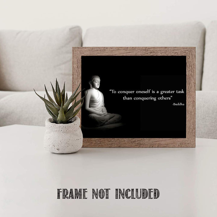 Buddha Quotes Art Print -"To Conquer Oneself is a Greater Task." 10 x 8" Wall Art Print- Ready to Frame. Modern Home D?cor, Studio &amp; Office D?cor. Perfect Gift for Buddhism, Zen &amp; Inspiration.