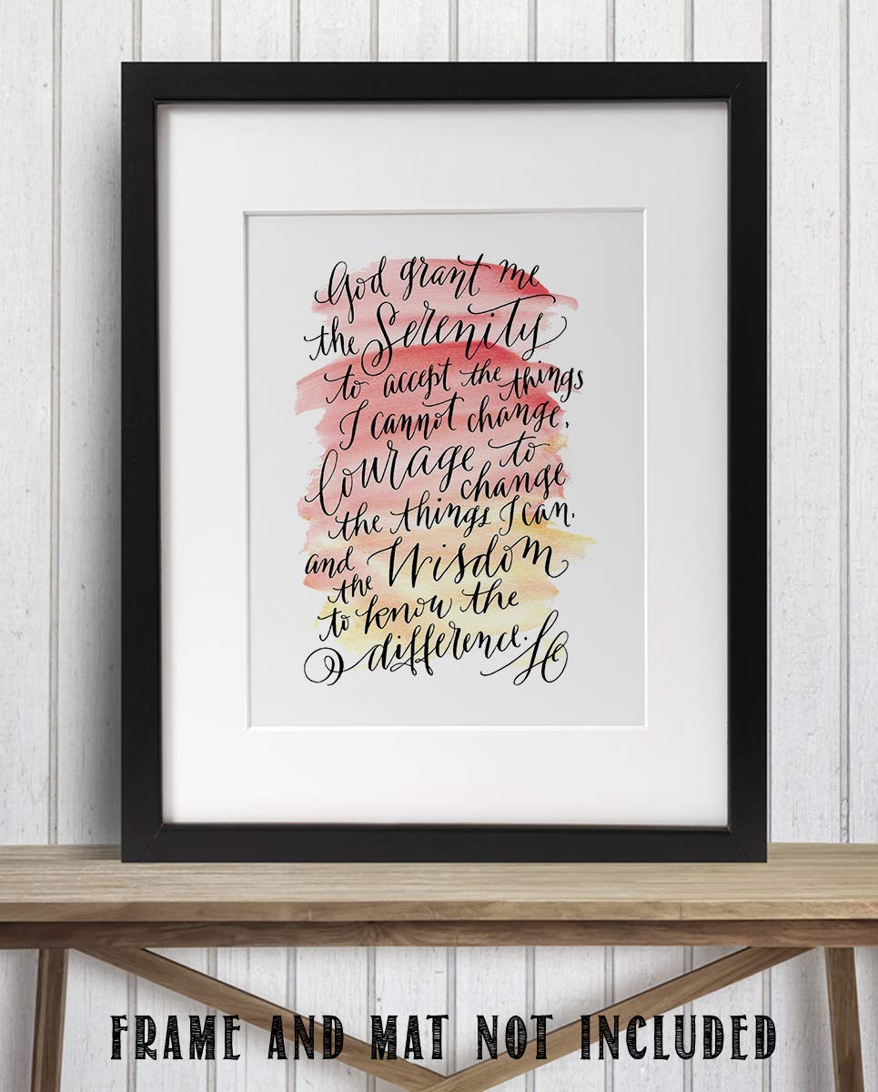 SERENITY PRAYER Script- 8 x 10"- Art Poster Print- Scripture Wall Art- Modern Art Typographic Design-Ready to Frame. Home- Church-Office D?cor-Christian Gifts. Inspiring &amp; Encouraging Verse for All.