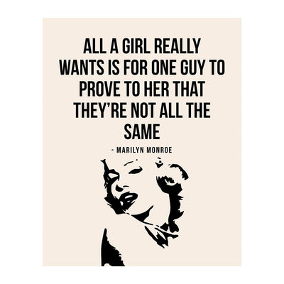 Marilyn Monroe Quotes-"All a Girl Really Wants"-Inspirational Wall Art -8 x 10" Retro Typographic Print w/Silhouette Image- Ready to Frame. Perfect Home-Office-Studio-Dorm Decor. Great Gift!