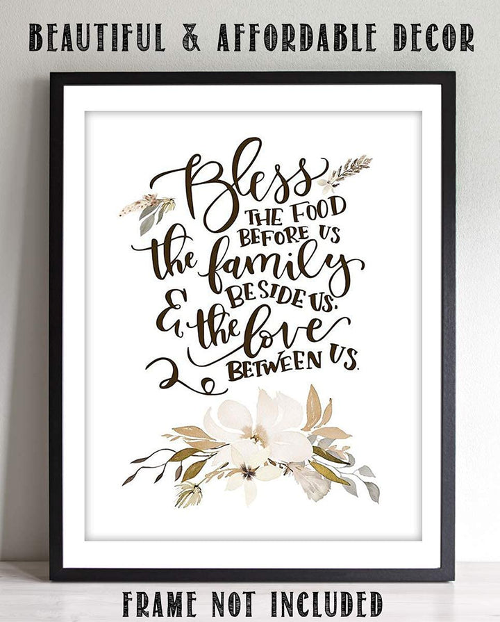 Bless This Food, Family-Love Us- Meal Prayer w/Floral Wall Art Print-8 x 10"- Ready to Frame. Modern, Elegant Home D?cor-Kitchen-Dining D?cor- Christian Gifts &amp; Decor- Perfect Housewarming Gift.