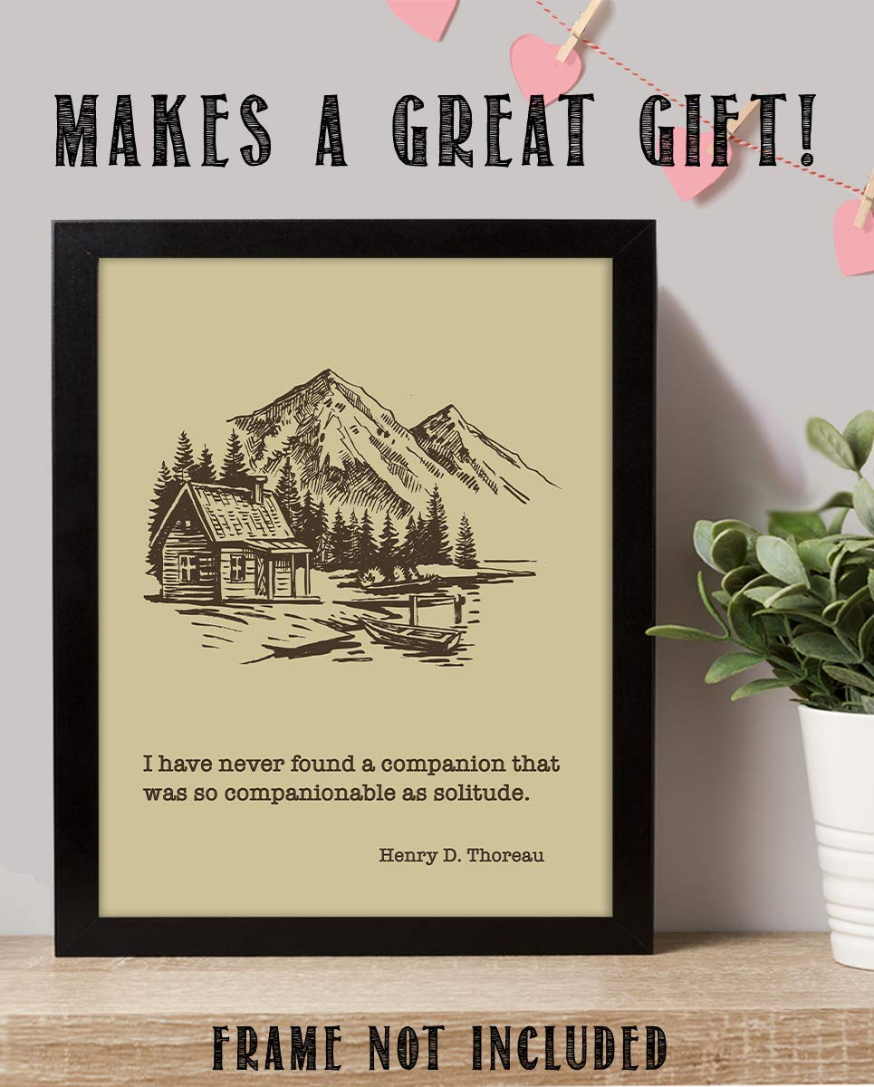 Henry D. Thoreau Quotes Wall Art- ?Solitude Makes a Great Companion?- 8 x 10"-Typographic Art Print-Ready to Frame. Rustic Home-Office-School-Lodge D?cor. Perfect Philosophical Gift for Inspiration!