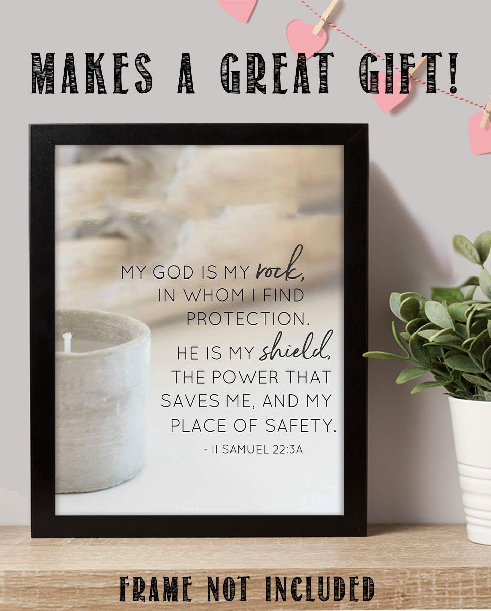 My God is My Rock &amp; Shield- II Samuel 22:3- Bible Verse Wall Art-8x10"-Scripture Wall Print-Ready to Frame. Casual Typographic Photo Design. Home &amp; Office D?cor. Christian Gift To Share His Power!