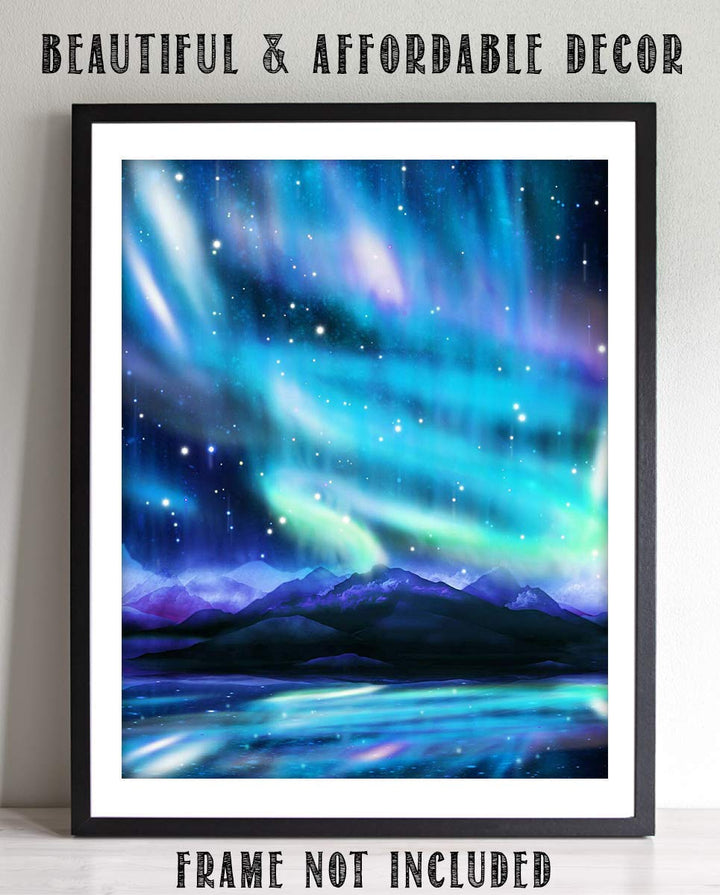 Northern Lights &amp; Stars Wall Art- Mountain View with Stars &amp; Aurora Borealis- 8 x 10" Wall Art Prints- Ready to Frame. Home D?cor, Office Decor &amp; Kids Bedroom Wall Decor. Beautiful Natural Art Print.