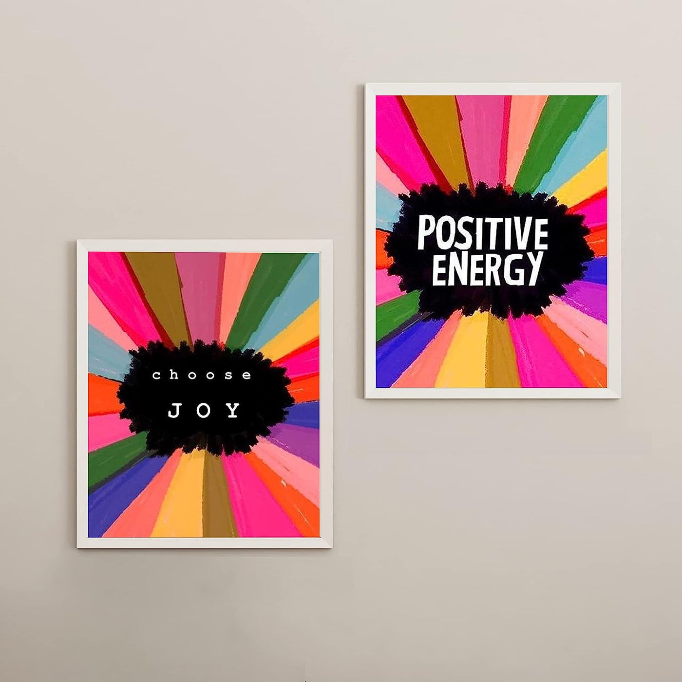 Choose Joy-Positive Energy Retro 70's Poster Print Set (2)- 8 x 10"-Inspirational Wall Print Sign- Ready to Frame. Retro Motivational Wall Art. Home-Office D?cor. Great for Students-Classroom-Dorm.