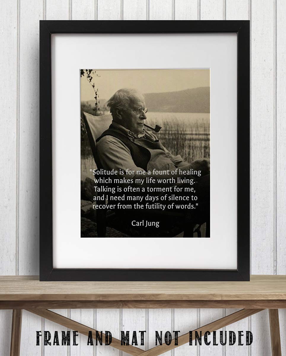 Carl Jung Quotes Wall Art-"Solitude is a Fount of Healing"- 8 x 10"-Typographic Portrait Print-Ready to Frame. Home-Class-Office D?cor. Philosophical &amp; Inspirational Poster Print for Students!
