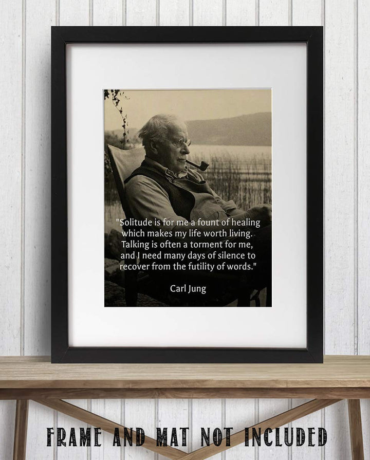 Carl Jung Quotes Wall Art-"Solitude is a Fount of Healing"- 8 x 10"-Typographic Portrait Print-Ready to Frame. Home-Class-Office D?cor. Philosophical &amp; Inspirational Poster Print for Students!