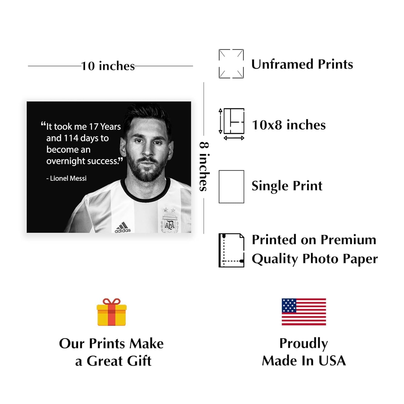 "Messi's Path to Success - 17 Years" - Inspirational Soccer Quote Wall Art Print - Motivational Wall Decor for Bedroom, Home, Office and Classroom