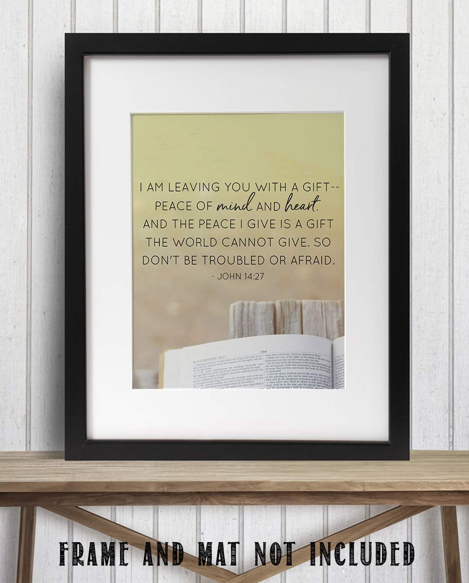 I AM Leaving You With Peace The World Cannot Give-John 14:27- Bible Verse Wall Art-8x10"-Scripture Wall Print-Ready to Frame. Typographic Photo Design. Home &amp; Office D?cor. Christian Gift of Spirit!