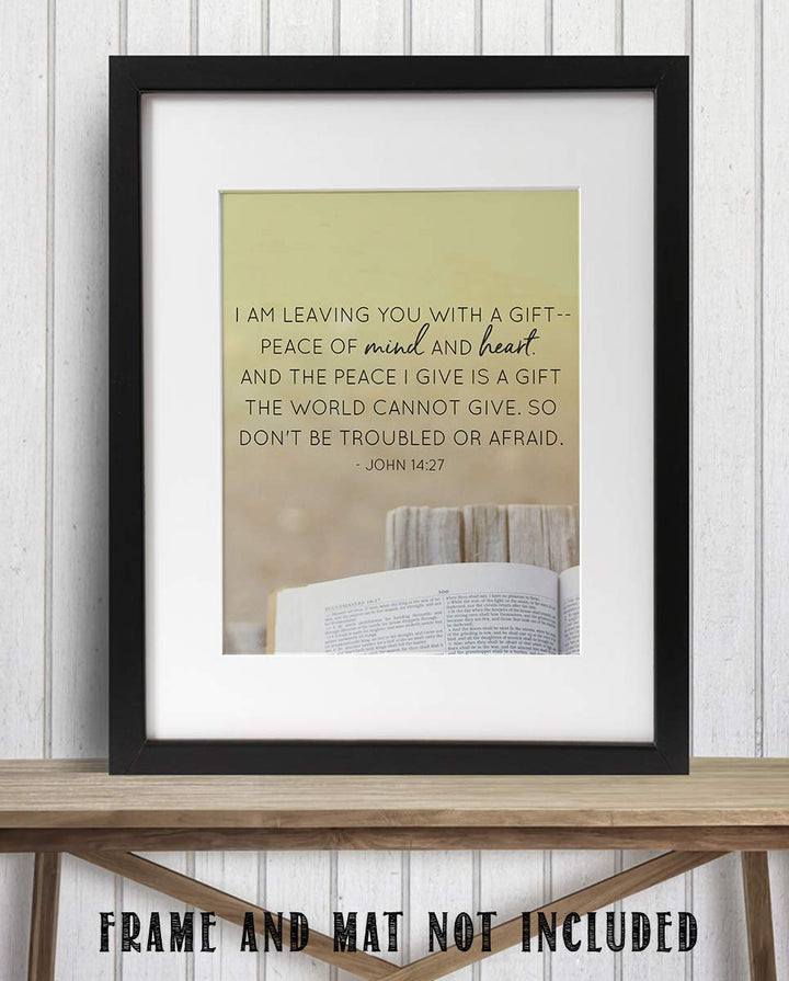 I AM Leaving You With Peace The World Cannot Give-John 14:27- Bible Verse Wall Art-8x10"-Scripture Wall Print-Ready to Frame. Typographic Photo Design. Home &amp; Office D?cor. Christian Gift of Spirit!