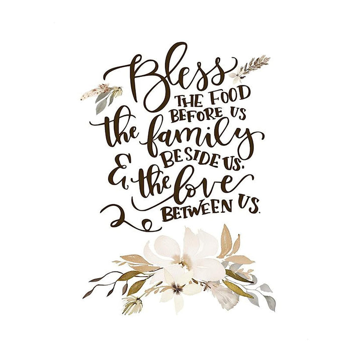Bless This Food, Family-Love Us- Meal Prayer w/Floral Wall Art Print-8 x 10"- Ready to Frame. Modern, Elegant Home D?cor-Kitchen-Dining D?cor- Christian Gifts &amp; Decor- Perfect Housewarming Gift.