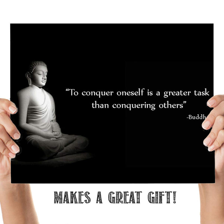 Buddha Quotes Art Print -"To Conquer Oneself is a Greater Task." 10 x 8" Wall Art Print- Ready to Frame. Modern Home D?cor, Studio &amp; Office D?cor. Perfect Gift for Buddhism, Zen &amp; Inspiration.