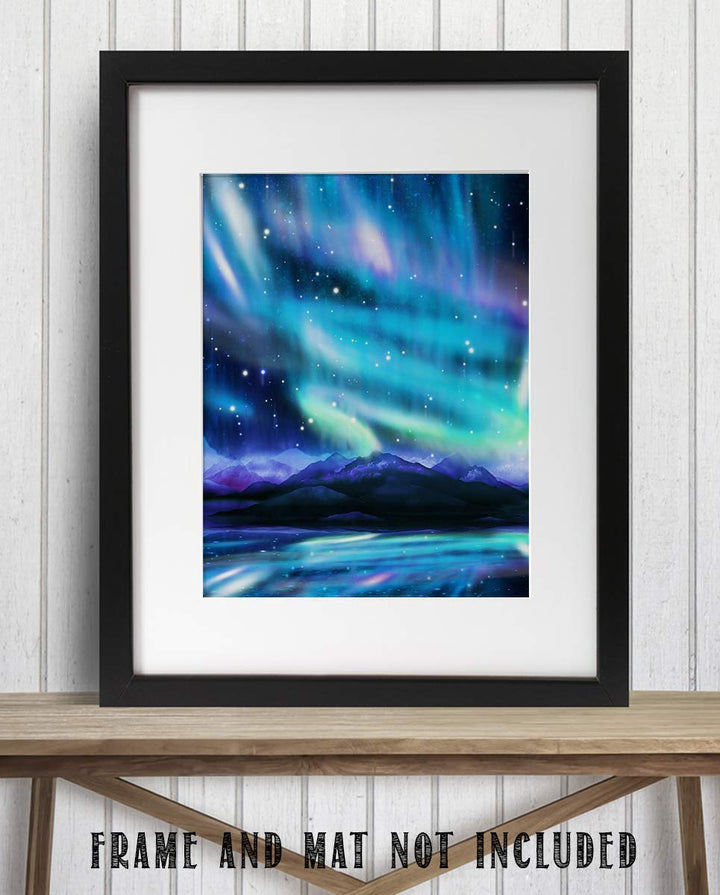 Northern Lights &amp; Stars Wall Art- Mountain View with Stars &amp; Aurora Borealis- 8 x 10" Wall Art Prints- Ready to Frame. Home D?cor, Office Decor &amp; Kids Bedroom Wall Decor. Beautiful Natural Art Print.