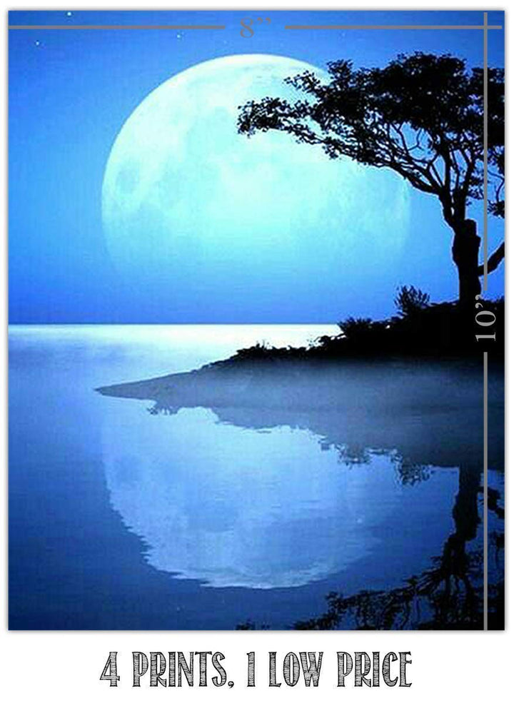 Blue Moons Rising- 4 Prints Set- 8 x 10"s Wall Art- Ready to Frame. Home D?cor, Office D?cor &amp; Wall Print. New Moon Pictures is Perfect Art for Any Room. Inspiration Gift for Nature &amp; Astronomy Lovers