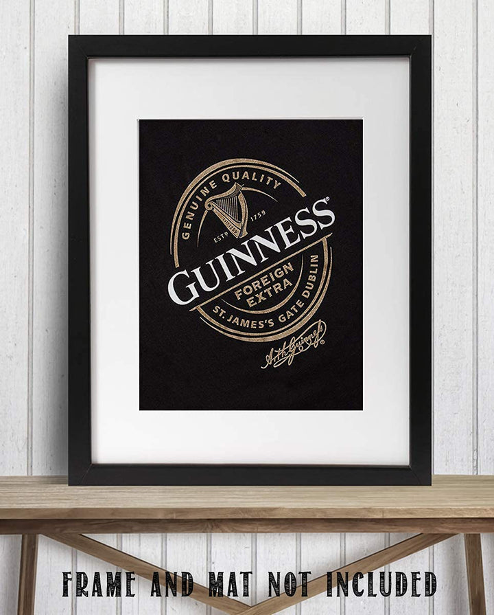 Guinness Beer-Signature Poster Print-"St. James Gate-Dublin, Ireland"- 8 x 10" Wall Decor Print- Ready To Frame- Modern Sign Replica Print. Pub Decor for Man Cave-Bar-Game Room-Garage-Dorm.
