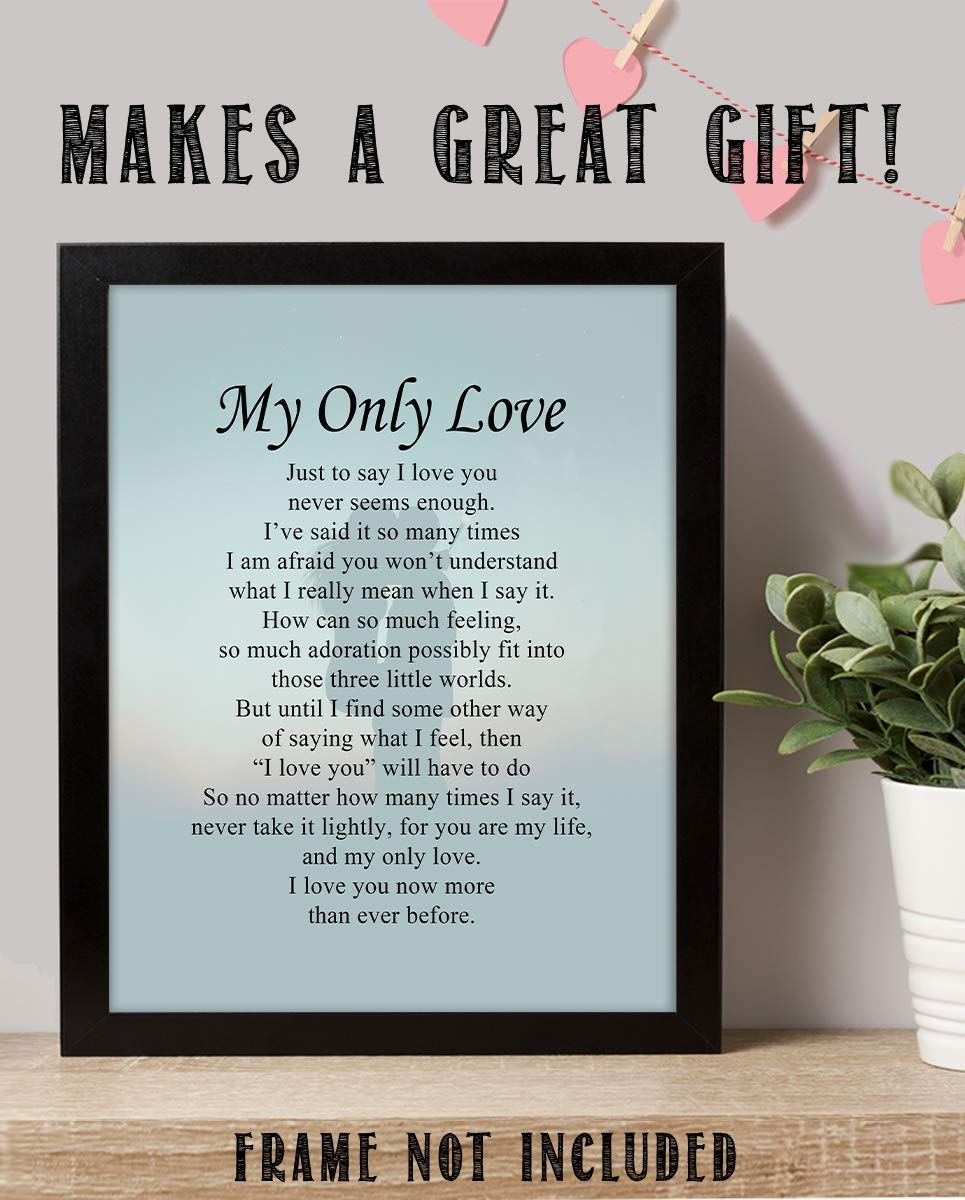 My Only Love- Romantic Love Letter- Wall Art Print-8 x 10" Wall Decor-Ready to Frame. Modern Design-Couple Silhouette Print. Home-Bedroom-Romantic Decor. Great Lasting Gift To Tell Them How You Feel
