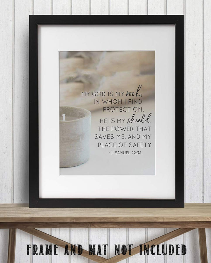 My God is My Rock &amp; Shield- II Samuel 22:3- Bible Verse Wall Art-8x10"-Scripture Wall Print-Ready to Frame. Casual Typographic Photo Design. Home &amp; Office D?cor. Christian Gift To Share His Power!