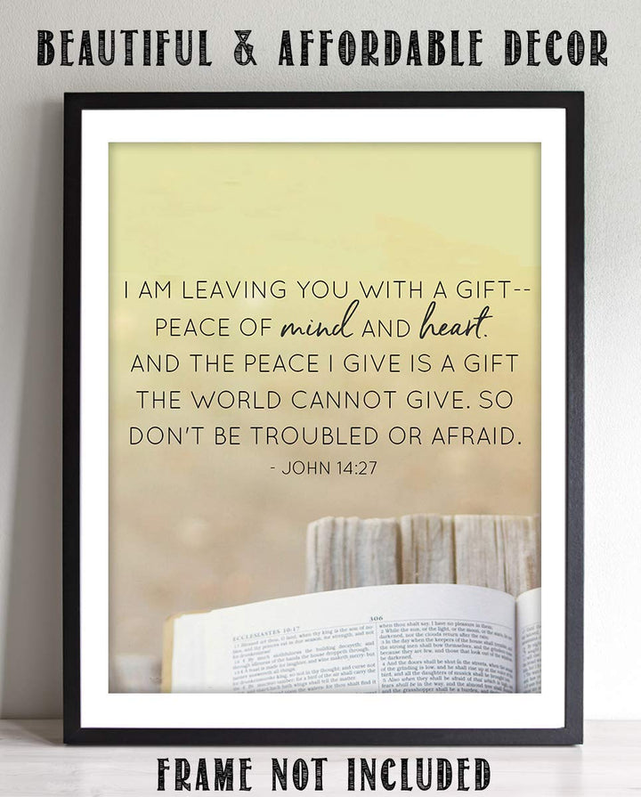 I AM Leaving You With Peace The World Cannot Give-John 14:27- Bible Verse Wall Art-8x10"-Scripture Wall Print-Ready to Frame. Typographic Photo Design. Home &amp; Office D?cor. Christian Gift of Spirit!