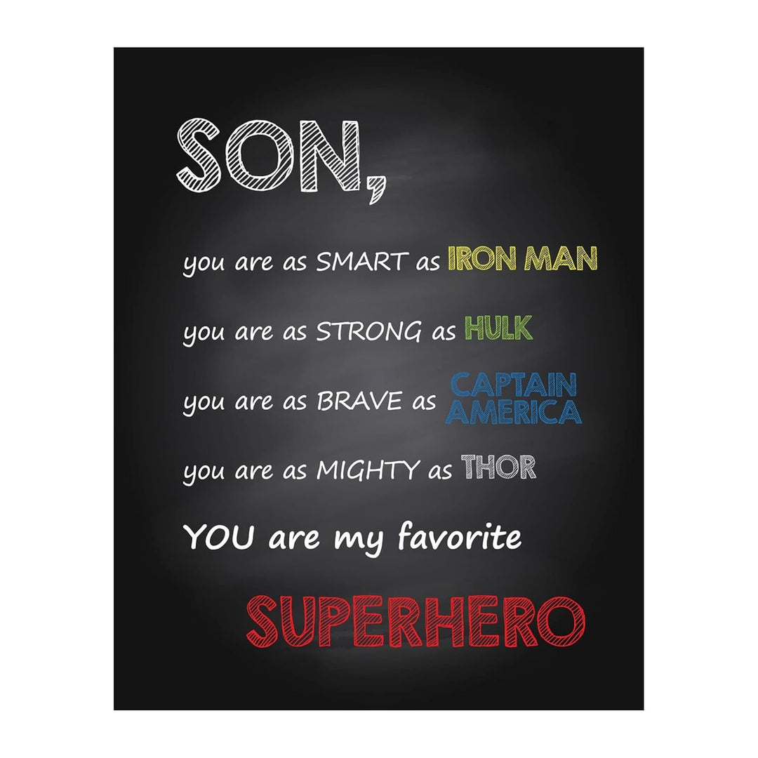 Motivational Marvel Wall Art - "Son You Are My Favorite Superhero"- Positive Inspirational Wall Decor for Boys Room, Home, Bathroom Mirror, School Decor