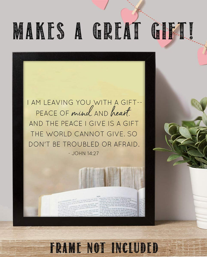 I AM Leaving You With Peace The World Cannot Give-John 14:27- Bible Verse Wall Art-8x10"-Scripture Wall Print-Ready to Frame. Typographic Photo Design. Home &amp; Office D?cor. Christian Gift of Spirit!