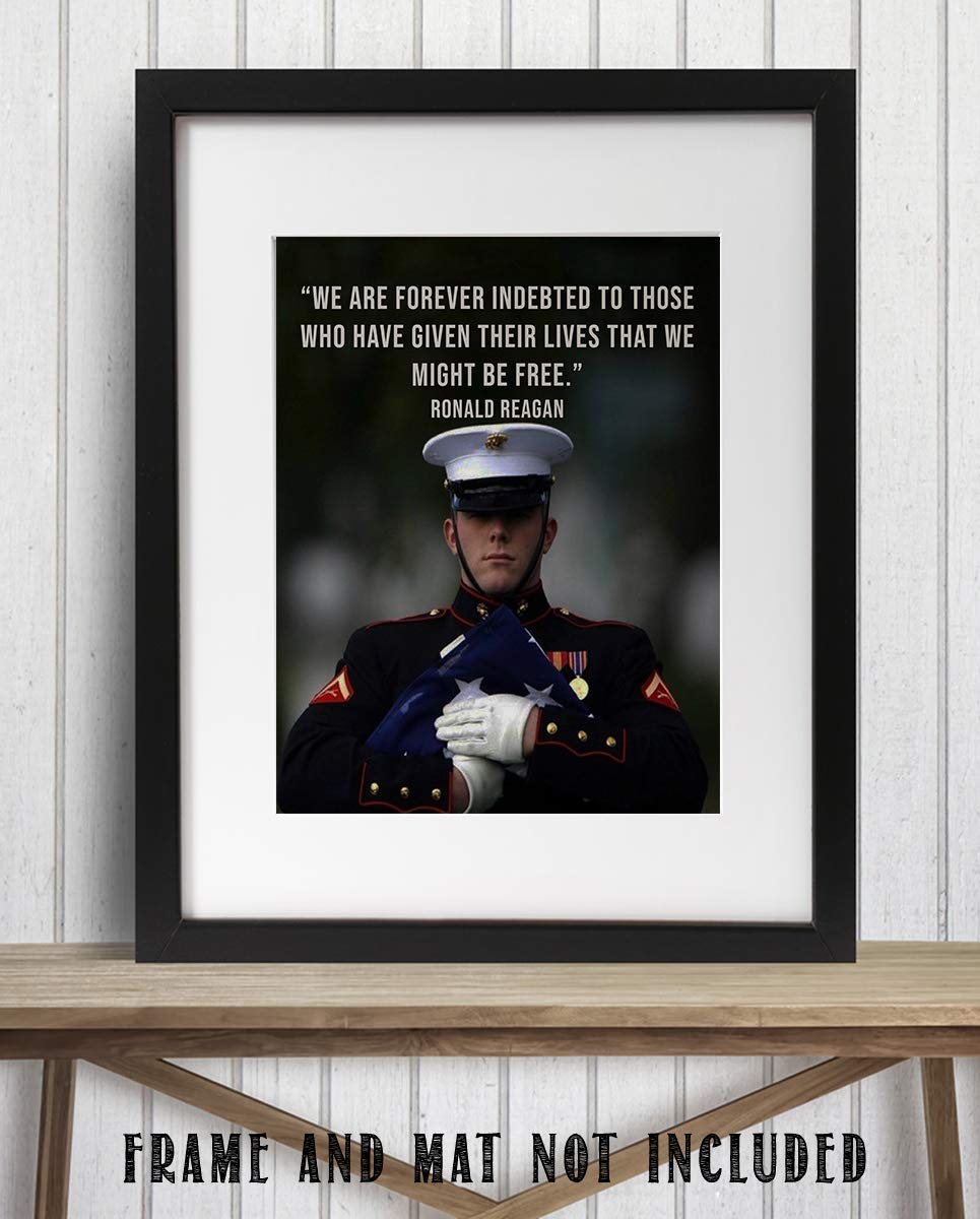 Ronald Reagan Quotes Wall Art-"We Are Forever Indebted for Our Freedom"- 8 x 10" Inspirational-Presidential Portrait Print-Ready to Frame. Modern Home-Office-Military D?cor. Perfect Patriotic Gift.