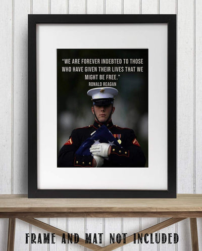 Ronald Reagan Quotes Wall Art-"We Are Forever Indebted for Our Freedom"- 8 x 10" Inspirational-Presidential Portrait Print-Ready to Frame. Modern Home-Office-Military D?cor. Perfect Patriotic Gift.