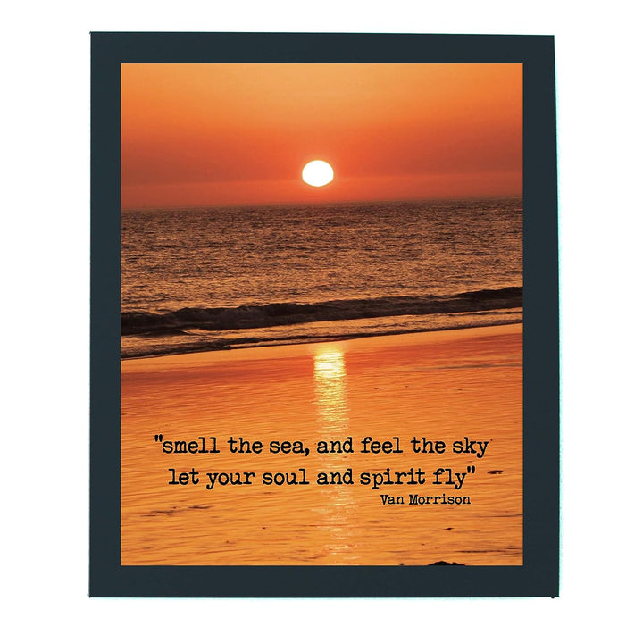 Smell the Sea and Feel the Sky-Van Morrison Song Lyrics -Beach Sunset Photo -8 x 10" Rock Music Wall Art Print -Ready to Frame. Home-Studio-Bar-Cave-Ocean Themed Decor. Great Gift for Fans!