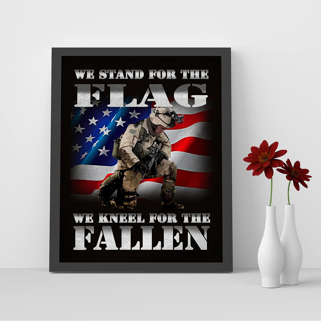 We Stand for the Flag-Kneel for the Fallen-American Flag Military Wall Art -8x10" Patriotic USA Print -Ready to Frame. Home-Office-Garage-Bar-Shop Decor. Display of Gratitude for Military-Veterans!