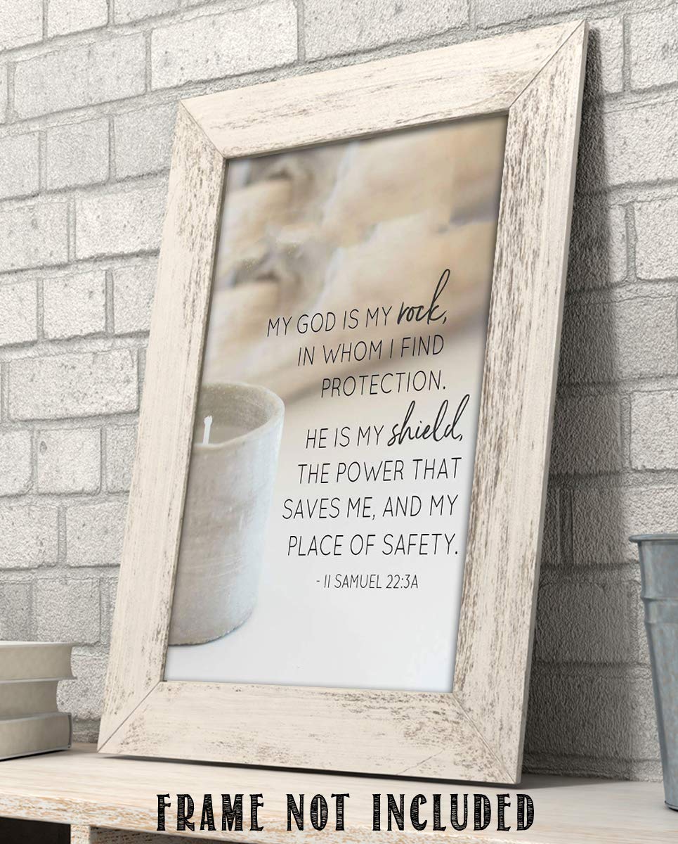 My God is My Rock & Shield- II Samuel 22:3- Bible Verse Wall Art-8x10"-Scripture Wall Print-Ready to Frame. Casual Typographic Photo Design. Home & Office D?cor. Christian Gift To Share His Power!