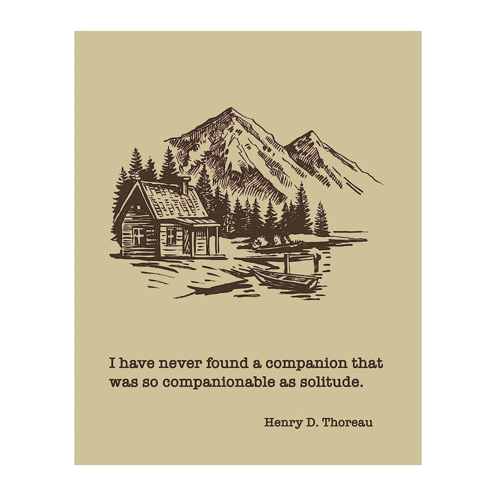 Henry D. Thoreau Quotes Wall Art- ?Solitude Makes a Great Companion?- 8 x 10"-Typographic Art Print-Ready to Frame. Rustic Home-Office-School-Lodge D?cor. Perfect Philosophical Gift for Inspiration!