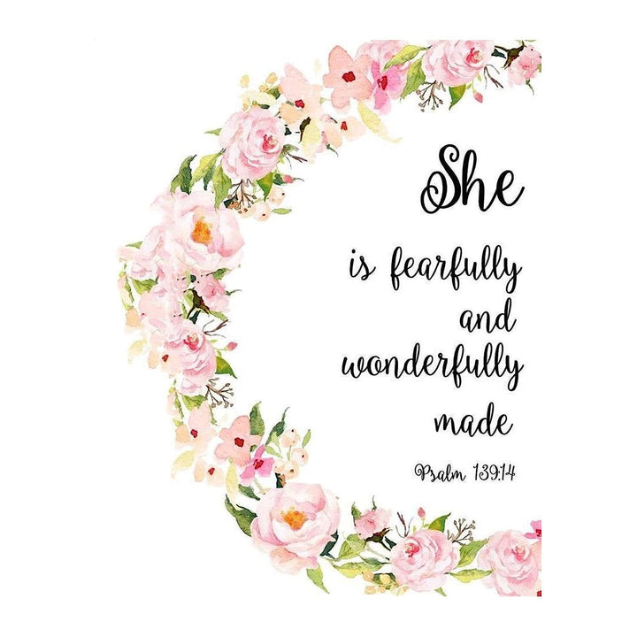 She Is Fearfully &amp; Wonderfully Made- Psalm 139:14- Bible Verse Wall Art- 8x10"- Floral Scripture Wall Print-Ready to Frame. Home D?cor-Office D?cor-Christian Gifts. Let Her Know How You Feel!