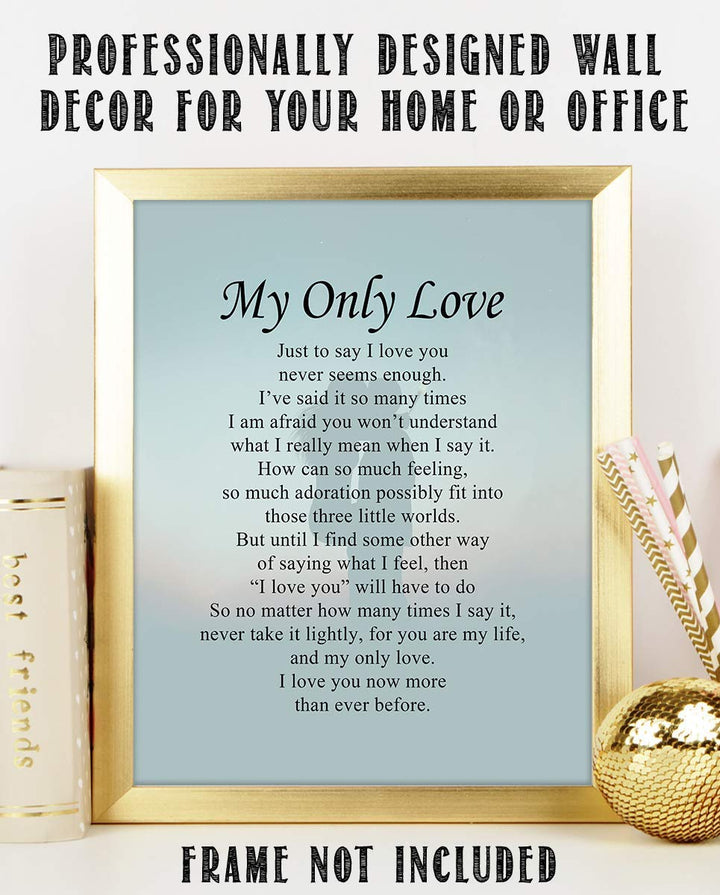 My Only Love- Romantic Love Letter- Wall Art Print-8 x 10" Wall Decor-Ready to Frame. Modern Design-Couple Silhouette Print. Home-Bedroom-Romantic Decor. Great Lasting Gift To Tell Them How You Feel