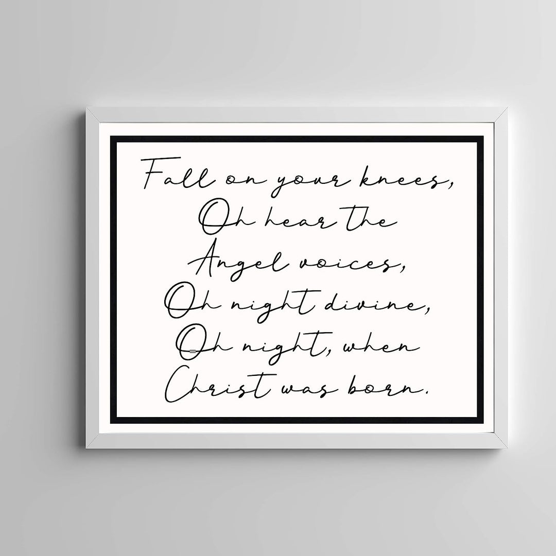 Oh Night, When Christ Was Born Christmas Song Art Decor -14 x 11" Christian Holiday Wall Print -Ready to Frame. Typographic Home-Welcome-Kitchen-Farmhouse Decor. Festive Sign &amp; Merry Gift of Faith!