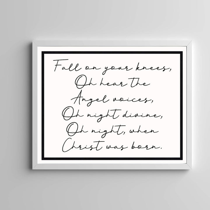 Oh Night, When Christ Was Born Christmas Song Art Decor -14 x 11" Christian Holiday Wall Print -Ready to Frame. Typographic Home-Welcome-Kitchen-Farmhouse Decor. Festive Sign &amp; Merry Gift of Faith!