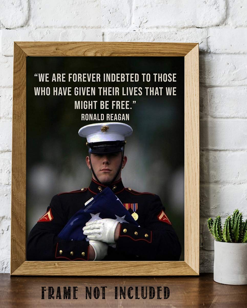 Ronald Reagan Quotes Wall Art-"We Are Forever Indebted for Our Freedom"- 8 x 10" Inspirational-Presidential Portrait Print-Ready to Frame. Modern Home-Office-Military D?cor. Perfect Patriotic Gift.