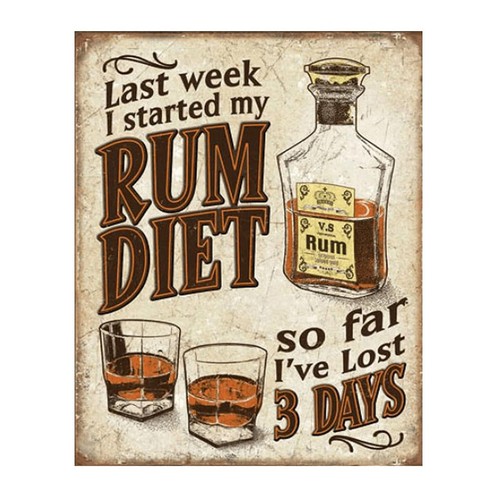 Rum Diet- Funny Vintage Sign Wall Art- 8 x 10"-"So Far I&