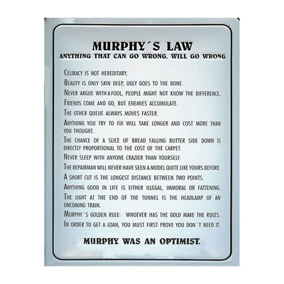 Murphy's Law- Can Go Wrong?- Funny Sign- 8 x 10" Print Wall Art- Retro Sign Replica-Ready to Frame. Home- Office-Bathroom D?cor. Perfect For Bar, Restaurants, Guest Rooms & Man Cave.