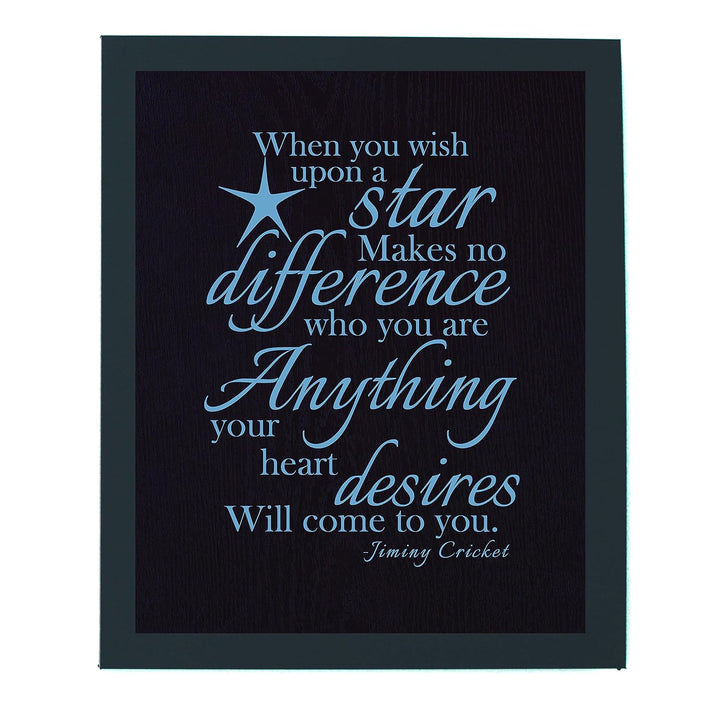 When You Wish Upon a Star -Jiminy Cricket Quotes- Wall Art Decor -8 x 10"-Ready to Frame. Typographic Art Print w/Wood-Grain Design. Inspirational Decor for Home-Office-Studio-Nursery-School.