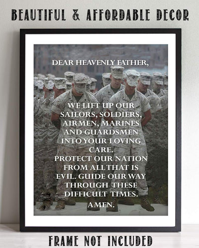 All Military Prayer- Wall Art Print- 8 x 10"-Ready to Frame. Father Protect Our Nations's Soldiers-Sailors-Airmen-Marines. Home-Office-Military D?cor. Encouraging Prayer for All Military & Family.