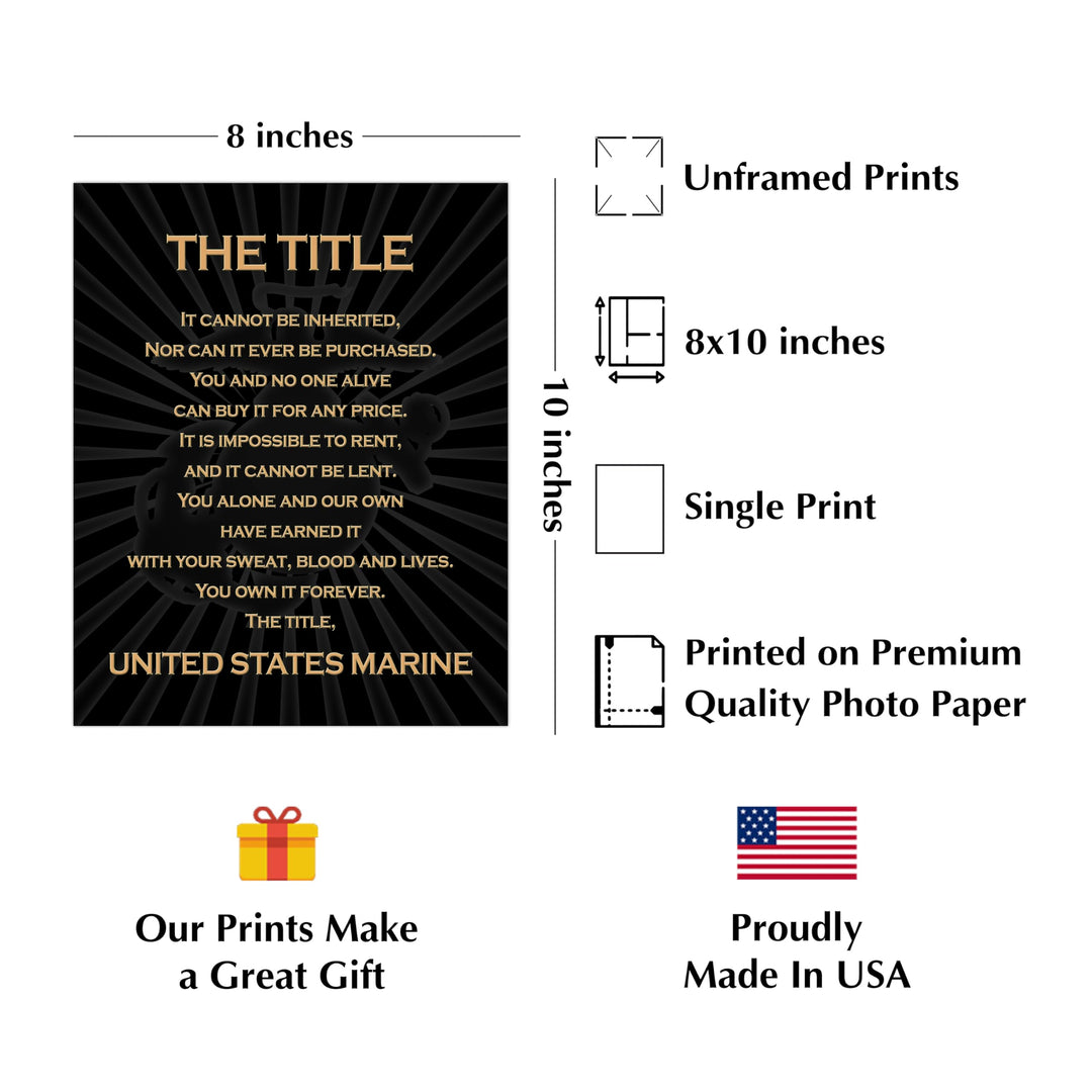 The Title - United States Marine Corps Poster - Military Wall Art Decor for Marines, Veterans, and Enthusiasts - Wall Art Print for Home and Military Spaces